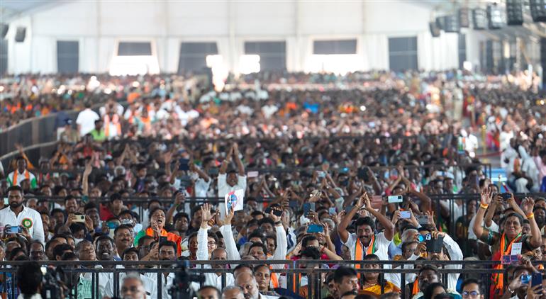 Gathering at foundation stone laying and inauguration of multiple development projects & dedicates to nation at Thoothukudi, in Tamil Nadu on February 28, 2024. PM addressing on the occasion.
