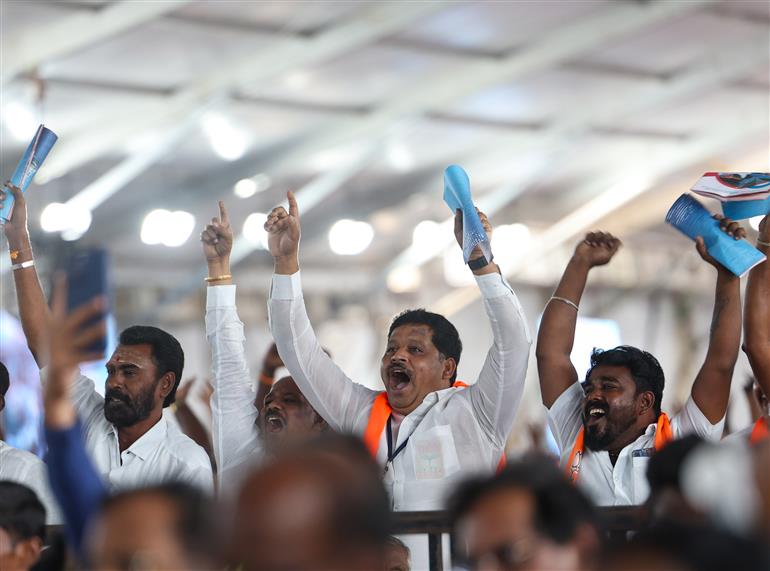 Gathering at foundation stone laying and inauguration of multiple development projects & dedicates to nation at Thoothukudi, in Tamil Nadu on February 28, 2024. PM addressing on the occasion.