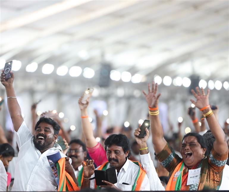 Gathering at foundation stone laying and inauguration of multiple development projects & dedicates to nation at Thoothukudi, in Tamil Nadu on February 28, 2024. PM addressing on the occasion.