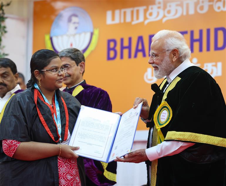 PM attends 38th Convocation Ceremony of Bharathidasan University at Tiruchirappalli, in Tamil Nadu on January 02, 2024.