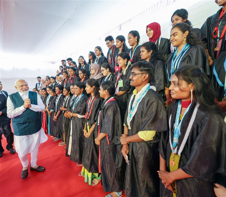 PM attends 38th Convocation Ceremony of Bharathidasan University at Tiruchirappalli, in Tamil Nadu on January 02, 2024.