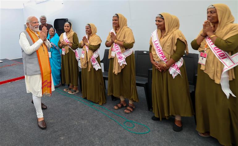 PM interacts with beneficiaries of various GoI schemes at Kavaratti, in Lakshadweep on January 03, 2024.