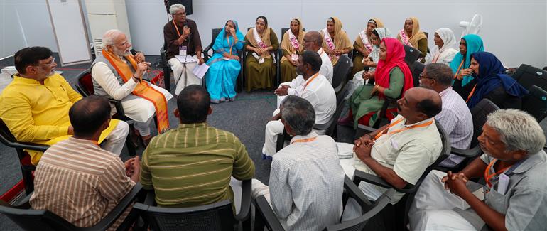 PM interacts with beneficiaries of various GoI schemes at Kavaratti, in Lakshadweep on January 03, 2024.