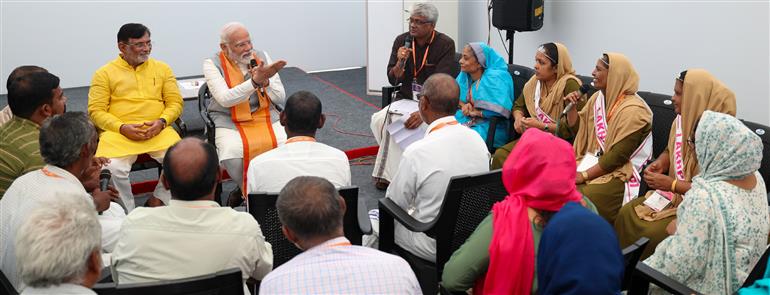 PM interacts with beneficiaries of various GoI schemes at Kavaratti, in Lakshadweep on January 03, 2024.