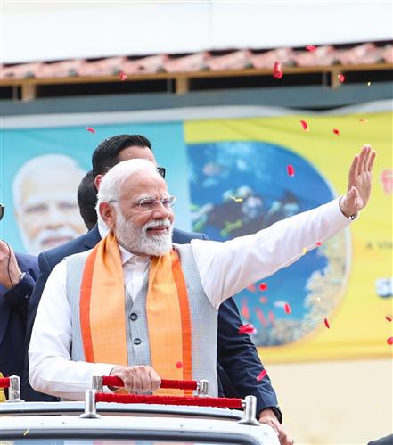 PM receives warm welcome by people at Kavaratti, in Lakshadweep on January 03, 2024.