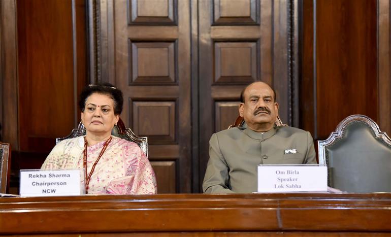 The Speaker of Lok Sabha, Shri Om Birla Interacted with women representatives of Gram Panchayats and urban bodies from across the country in the program "From Panchayat to Parliament" at Central Hall of Samvidhan Sadan, in New Delhi on January 05, 2024.