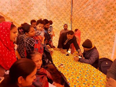 Glimpses of Viksit Bharat Sankalp Yatra camp at Kirari Suleman Nagar Village, main Gate-Lakhi Ram Park (WARD-40), in North West Delhi on January 07, 2024.