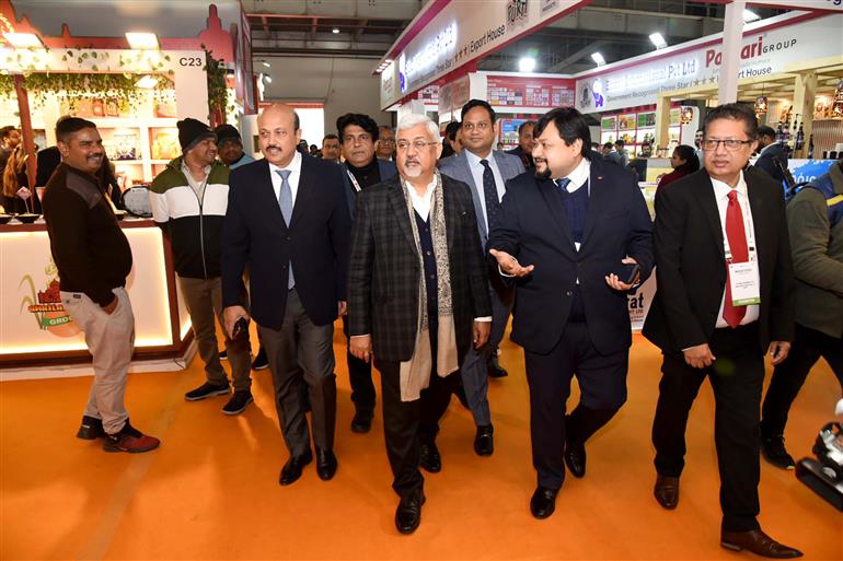 The Secretary, Department of Commerce, Shri Sunil Barthwal visits an exhibition of 7th Edition of Indus Food 2024 at India Exposition Mart, in Uttar Pradesh on January 08, 2024.