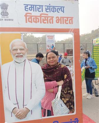 Selfie point during Viksit Bharat Sankalp Yatra program at Gurudwara Guru Singh Sahab, Mayur vihar phase 3, in New Delhi on January 09, 2023.