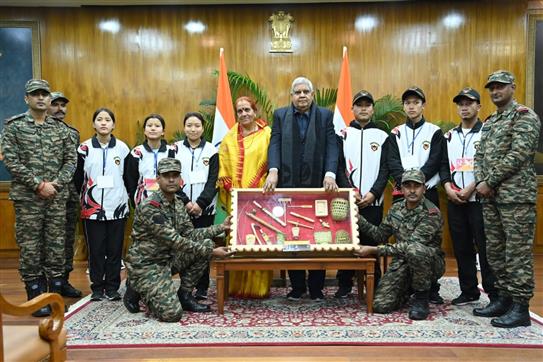 The Vice President and Chairman, Rajya Sabha, Shri Jagdeep Dhankhar meets and also interacting with a delegation of students from Menchuka Valley, Arunachal Pradesh during their National Integration Tour organised by the Indian Army at Upa-Rashtrapati Nivas, in New Delhi on January 18, 2024.