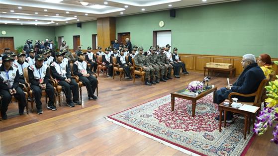 The Vice President and Chairman, Rajya Sabha, Shri Jagdeep Dhankhar meets and also interacting with a delegation of students from Menchuka Valley, Arunachal Pradesh during their National Integration Tour organised by the Indian Army at Upa-Rashtrapati Nivas, in New Delhi on January 18, 2024.