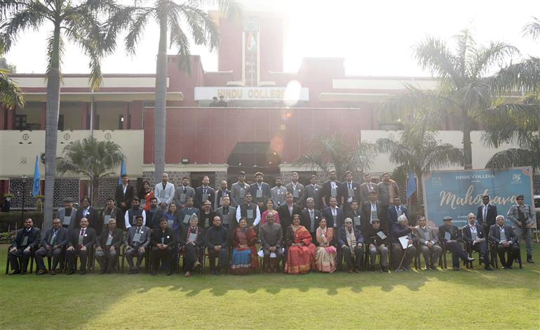 The Speaker of Lok Sabha, Shri Om Birla in a group photograph during the event of Prime Ministers’ Meet at Hindu College, in New Delhi on January 21, 2024.