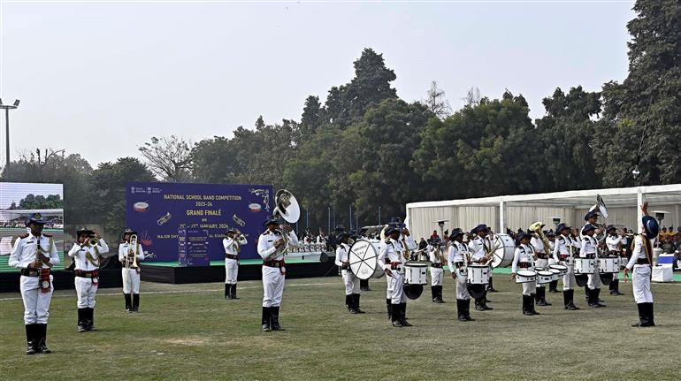 Glimpses of Grand Finale of the National School Band Competition 2023-24 as part of Republic Day celebrations 2024 at Major Dhyanchand National Stadium, in New Delhi on January 22, 2024. The Secretary, Ministry of Education, Shri Sanjay Kumar graced the event.