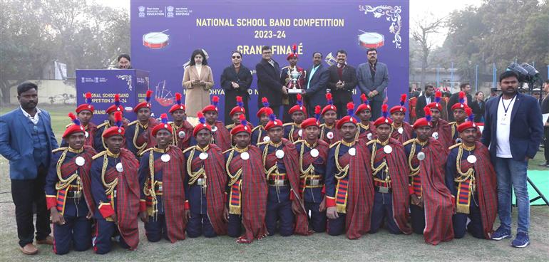 Glimpses of Grand Finale of the National School Band Competition 2023-24 as part of Republic Day celebrations 2024 at Major Dhyanchand National Stadium, in New Delhi on January 22, 2024. The Secretary, Ministry of Education, Shri Sanjay Kumar graced the event.