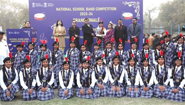 Glimpses of Grand Finale of the National School Band Competition 2023-24 as part of Republic Day celebrations 2024 at Major Dhyanchand National Stadium, in New Delhi on January 22, 2024. The Secretary, Ministry of Education, Shri Sanjay Kumar graced the event.