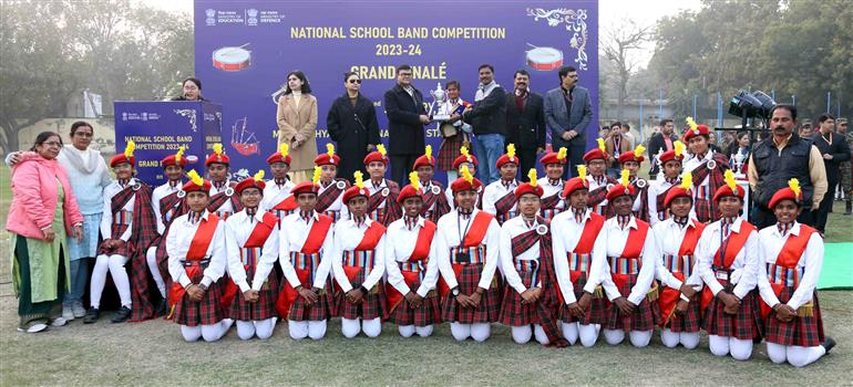 Glimpses of Grand Finale of the National School Band Competition 2023-24 as part of Republic Day celebrations 2024 at Major Dhyanchand National Stadium, in New Delhi on January 22, 2024. The Secretary, Ministry of Education, Shri Sanjay Kumar graced the event.