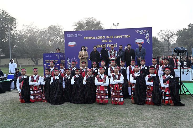 Glimpses of Grand Finale of the National School Band Competition 2023-24 as part of Republic Day celebrations 2024 at Major Dhyanchand National Stadium, in New Delhi on January 22, 2024. The Secretary, Ministry of Education, Shri Sanjay Kumar graced the event.
