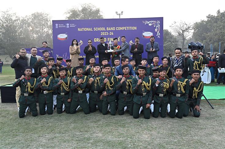 Glimpses of Grand Finale of the National School Band Competition 2023-24 as part of Republic Day celebrations 2024 at Major Dhyanchand National Stadium, in New Delhi on January 22, 2024. The Secretary, Ministry of Education, Shri Sanjay Kumar graced the event.