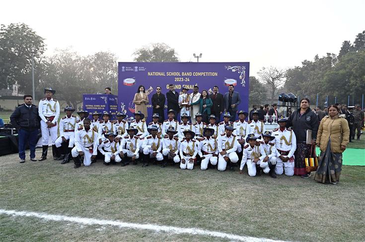 Glimpses of Grand Finale of the National School Band Competition 2023-24 as part of Republic Day celebrations 2024 at Major Dhyanchand National Stadium, in New Delhi on January 22, 2024. The Secretary, Ministry of Education, Shri Sanjay Kumar graced the event.