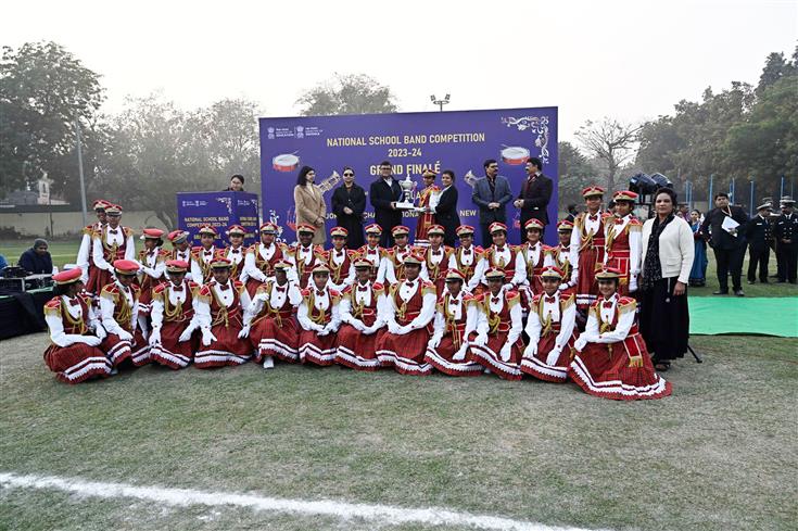 Glimpses of Grand Finale of the National School Band Competition 2023-24 as part of Republic Day celebrations 2024 at Major Dhyanchand National Stadium, in New Delhi on January 22, 2024. The Secretary, Ministry of Education, Shri Sanjay Kumar graced the event.