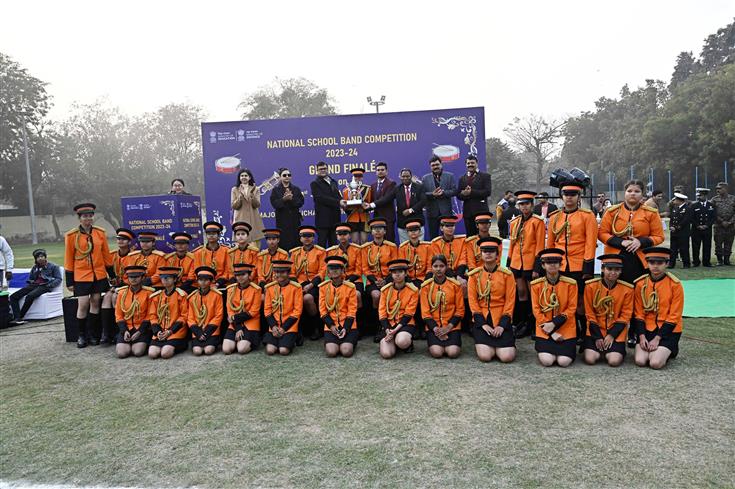 Glimpses of Grand Finale of the National School Band Competition 2023-24 as part of Republic Day celebrations 2024 at Major Dhyanchand National Stadium, in New Delhi on January 22, 2024. The Secretary, Ministry of Education, Shri Sanjay Kumar graced the event.