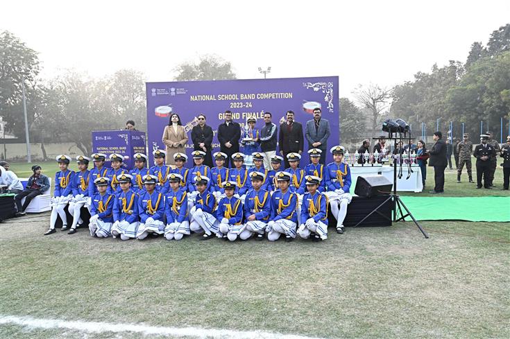 Glimpses of Grand Finale of the National School Band Competition 2023-24 as part of Republic Day celebrations 2024 at Major Dhyanchand National Stadium, in New Delhi on January 22, 2024. The Secretary, Ministry of Education, Shri Sanjay Kumar graced the event.