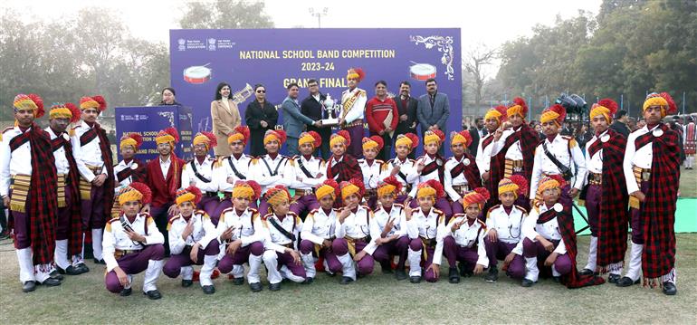 Glimpses of Grand Finale of the National School Band Competition 2023-24 as part of Republic Day celebrations 2024 at Major Dhyanchand National Stadium, in New Delhi on January 22, 2024. The Secretary, Ministry of Education, Shri Sanjay Kumar graced the event.