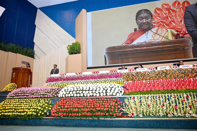 The President of India, Smt Droupadi Murmu addressing at the Pradhan Mantri Rashtriya Bal Puraskar event, in New Delhi on January 22, 2024.