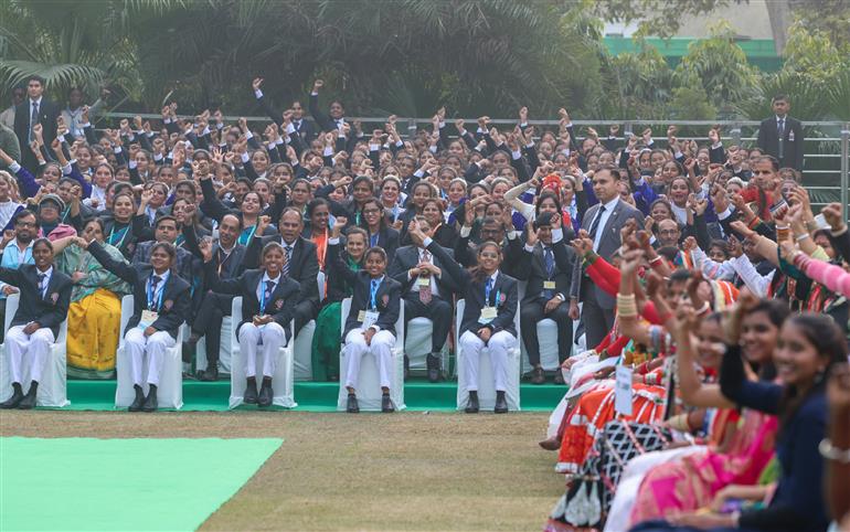 Glimpses of young NCC and NSS volunteers of Republic Day celebrations, in New Delhi on January 24, 2024. PM presents on the occasion.