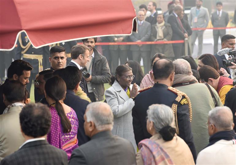 French President, Mr. Emmanuel Macron attend ‘At-home’ reception hosted by the President of India, Smt Droupadi Murmu, on the occasion of 75th Republic Day celebrations, in New Delhi on January 26, 2024.