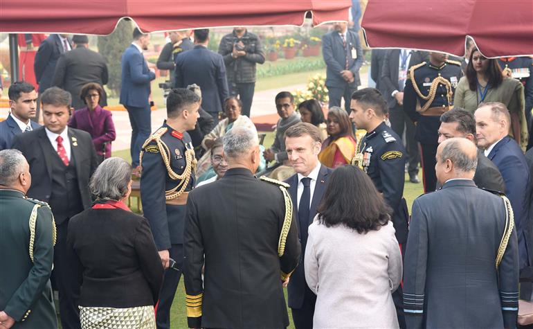 French President, Mr. Emmanuel Macron attend ‘At-home’ reception hosted by the President of India, Smt Droupadi Murmu, on the occasion of 75th Republic Day celebrations, in New Delhi on January 26, 2024.