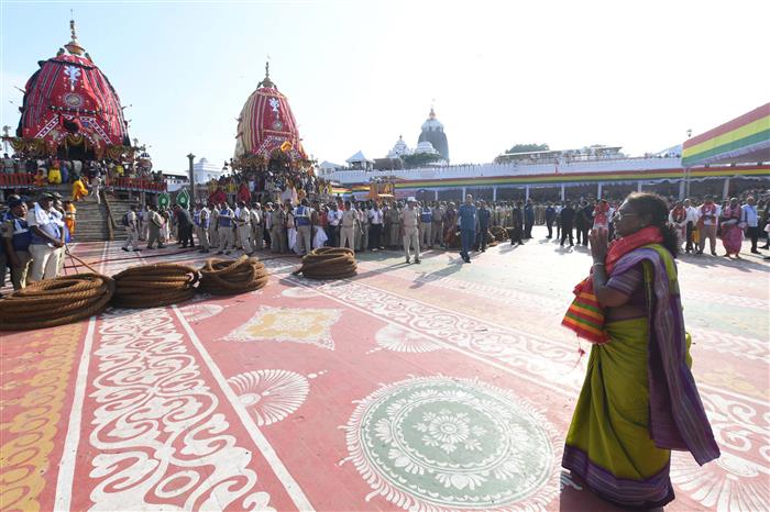 The President, Smt. Droupadi Murmu participates in the annual Rath Yatra festival in Puri, Odisha on July 07, 2024.