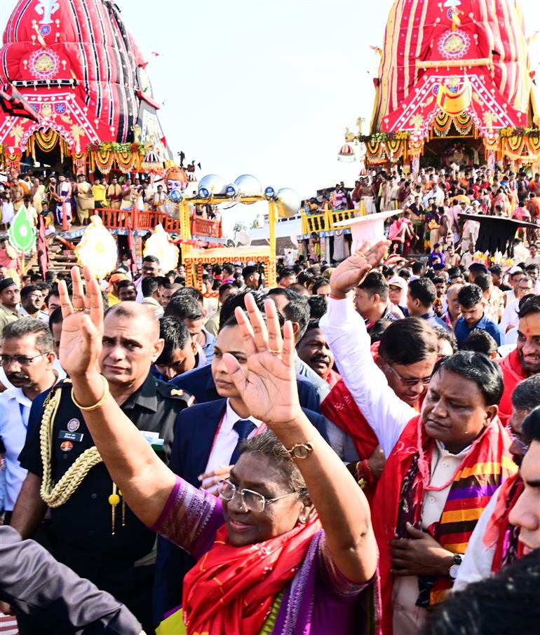 The President, Smt. Droupadi Murmu participates in the annual Rath Yatra festival in Puri, Odisha on July 07, 2024.