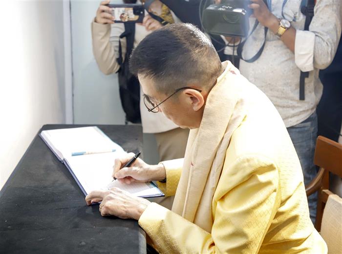The Foreign Minister of Thailand, Mr. Maris Sangiampongsa signing the visitor book at National Museum, in New Delhi on July 11, 2024.