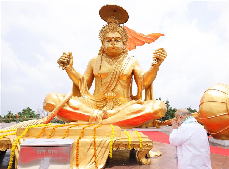 The Union Minister for Home Affairs and Cooperation, Shri Amit Shah offered prayers at Pitreshwar Hanuman Mandir, Indore, in Madhya Pradesh on July 14, 2024.