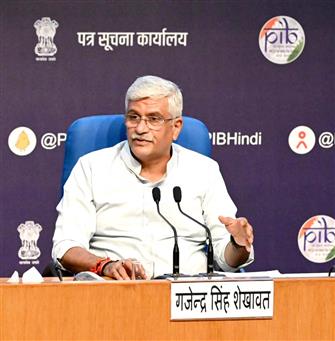 The Union Minister of Culture and Tourism, Shri Gajendra Singh Shekhawat holding a curtain raiser Press Conference on 46th session of UNESCO’s World Heritage Committee Meeting at National Media Centre, in New Delhi on July 19, 2024.