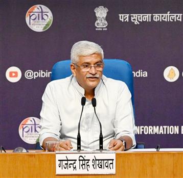 The Union Minister of Culture and Tourism, Shri Gajendra Singh Shekhawat holding a curtain raiser Press Conference on 46th session of UNESCO’s World Heritage Committee Meeting at National Media Centre, in New Delhi on July 19, 2024.