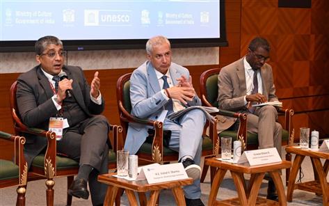 Ambassador/PR of India to UNESCO, Shri Vishal V. Sharma addressing at 46th Session World Heritage Committee, in New Delhi on July 22, 2024.