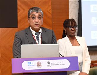 Ambassador/PR of India to UNESCO, Shri Vishal V. Sharma addressing at 46th Session World Heritage Committee, in New Delhi on July 22, 2024.