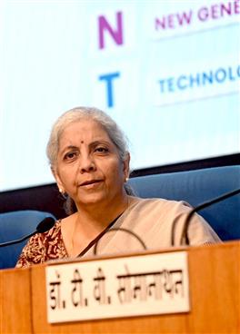 The Union Minister for Finance and Corporate Affairs, Smt. Nirmala Sitharaman addresses a Post Budget Press Conference at National Media Centre, in New Delhi on July 23, 2024.