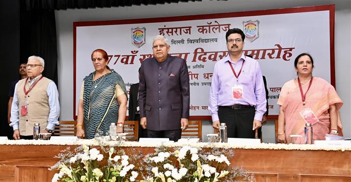 The Vice President of India, ex-officio Chancellor of the University of Delhi, Shri Jagdeep Dhankhar attends the 77th Foundation Day celebrations of Hansraj College, University of Delhi, in New Delhi on July 26, 2024.