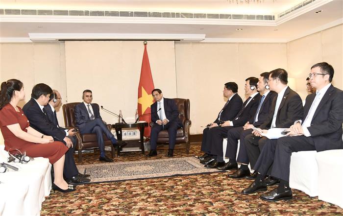 The Prime Minister of Vietnam, Mr. Pham Minh Chinh meeting with the CEO of HCL healthcare, Shri Shikhar Malhotra, in New Delhi on July 31, 2024.