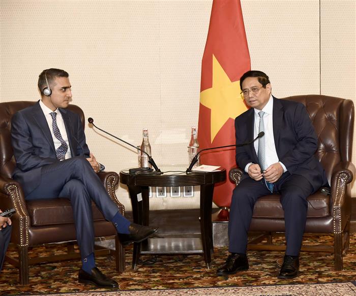 The Prime Minister of Vietnam, Mr. Pham Minh Chinh meeting with the CEO of HCL healthcare, Shri Shikhar Malhotra, in New Delhi on July 31, 2024.