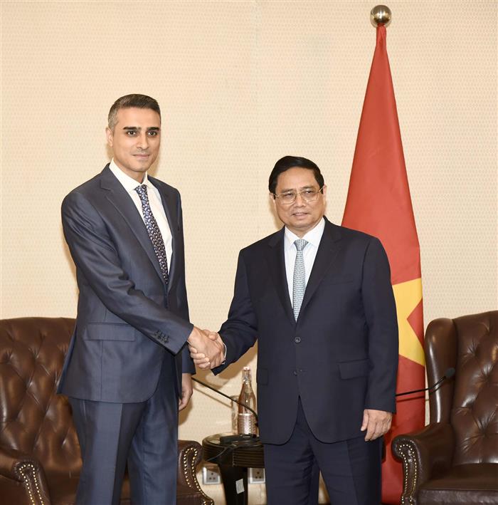 The Prime Minister of Vietnam, Mr. Pham Minh Chinh meeting with the CEO of HCL healthcare, Shri Shikhar Malhotra, in New Delhi on July 31, 2024.