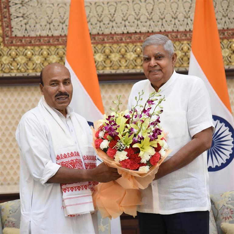 The Union Minister of Social Justice and Empowerment, Dr. Virendra Kumar calls on the Vice President of India, Shri Jagdeep Dhankhar at Vice-President’s Enclave, in New Delhi on June 12, 2024.