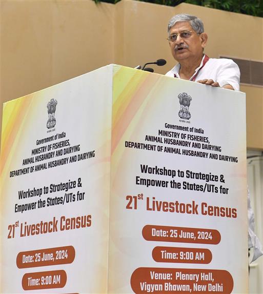 The Union Minister of Panchayati Raj and Fisheries, Animal Husbandry and Dairying, Shri Rajiv Ranjan Singh alias Lalan Singh addressing at the inauguration of “Workshop to Strategize & Empower the States/UTs on 21st Livestock Census”, in New Delhi on June 25, 2024.