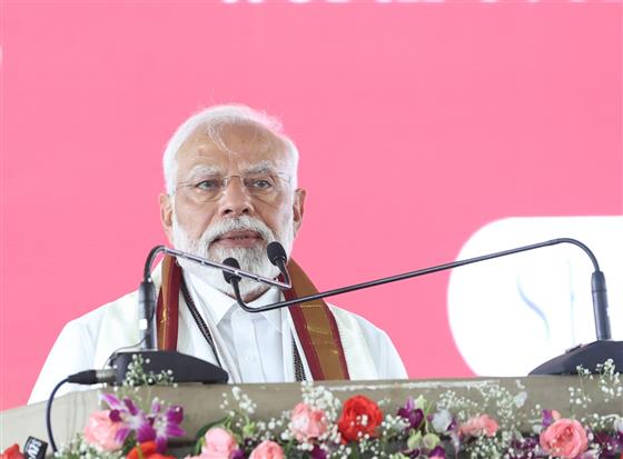 PM addressing at the inauguration and laying the foundation stone of multiple development projects at Adilabad, in Telangana on March 04, 2024.