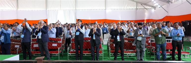 Gathering at the inauguration and laying the foundation stone of multiple development projects at Adilabad, in Telangana on March 04, 2024. PM addressing on the occasion.