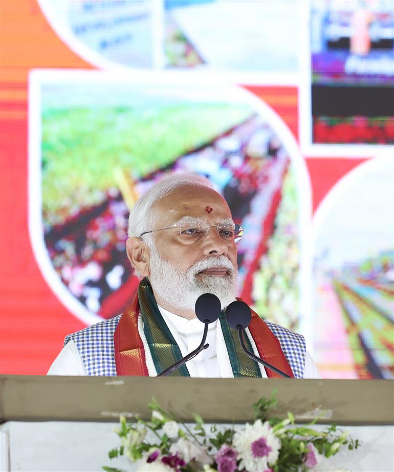 PM addressing at foundation stone laying of multiple development projects at Sangareddy, in Telangana on March 05, 2024. 