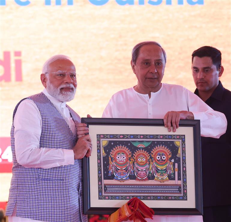 PM at the laying foundation stone of multiple development projects at Chandikhole, in Odisha on March 05, 2024.